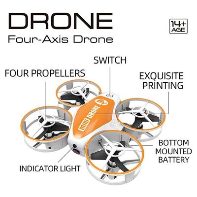 Mini-avião de brinquedo com controlo remoto com rotação 360 e luzes LED Estado de montagem pronto para usar X11 LARANJA